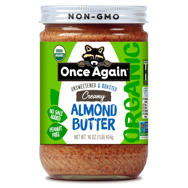 Once Again Almond Butter 16oz Glass Jar / 1 Jar Creamy Organic Almond Butter - Roasted