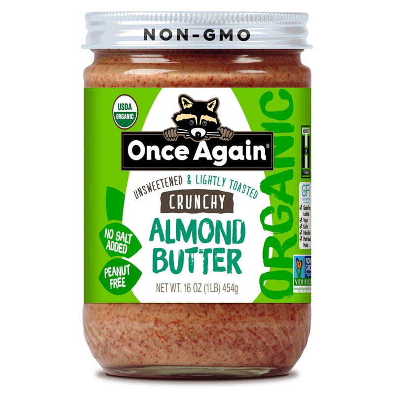 Once Again Almond Butter 16oz Glass Jar / 1 Jar Crunchy Organic Almond Butter - Lightly Toasted