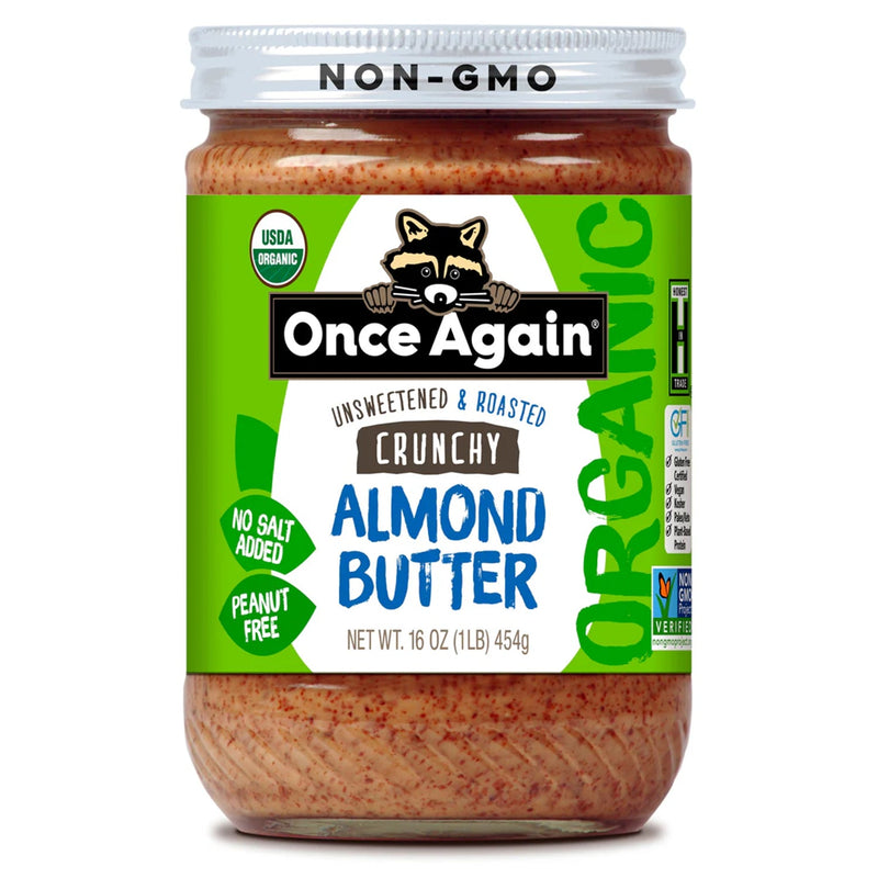 Once Again Almond Butter 16oz Glass Jar / 1 Jar Crunchy Organic Almond Butter - Roasted