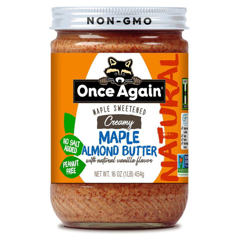 Once Again Almond Butter 16oz Glass Jar / Each Maple Almond Butter with Vanilla Flavor