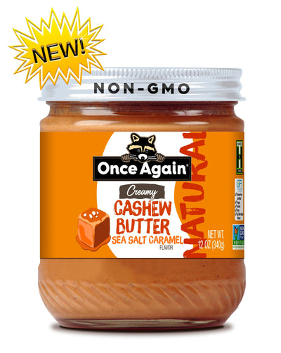 Once Again cashew butter 12oz Glass Jar / Each Natural Creamy Cashew Butter with Sea Salt Caramel - 12 oz