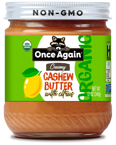 Once Again Cashew Butter 12oz Glass Jar / Each Organic Creamy Cashew Butter with Citrus - 12 oz