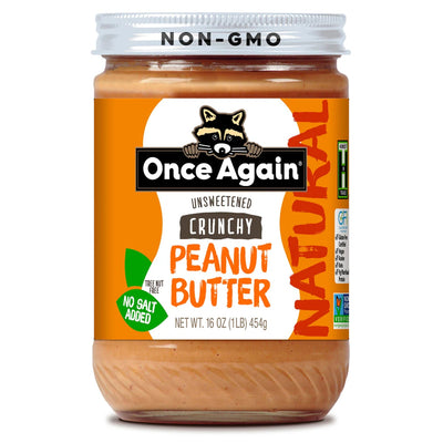 Once Again Nut Butter Peanut Butter 16oz Glass Jar / 1 Jar Crunchy Natural Peanut Butter - Salt Free