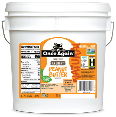 Once Again Nut Butter Peanut Butter 35 lbs Bucket / Each Crunchy Natural Peanut Butter Bucket - Salt Free - 35 lbs