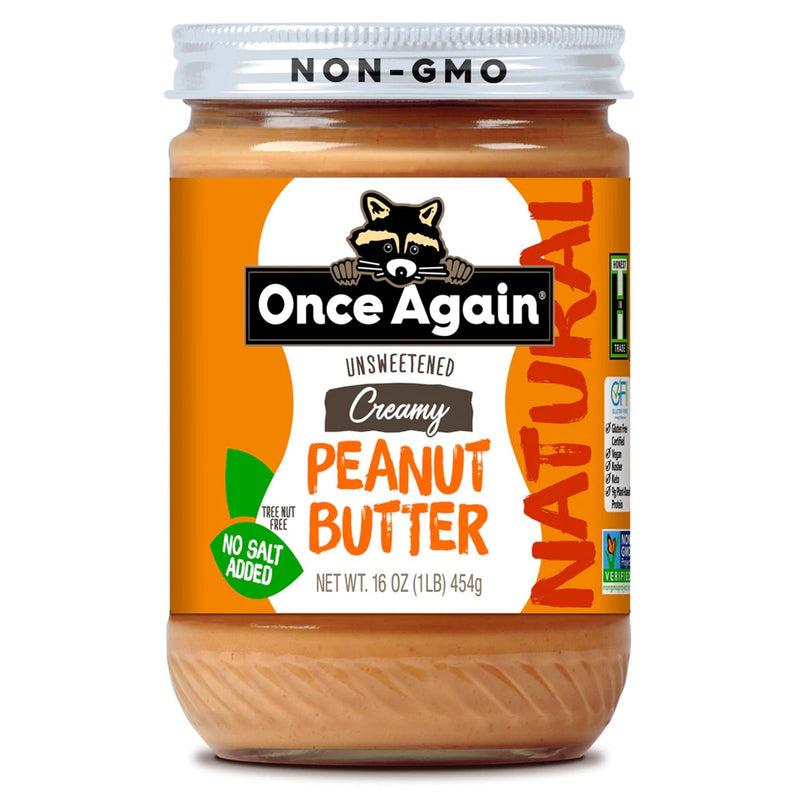 Once Again Peanut Butter 16oz Glass Jar / 1 Jar Creamy Natural Peanut Butter - Salt Free