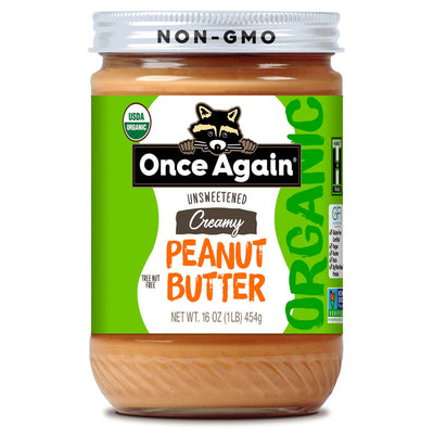 Once Again Peanut Butter 16oz Glass Jar / 1 Jar Creamy Organic Peanut Butter - Lightly Salted