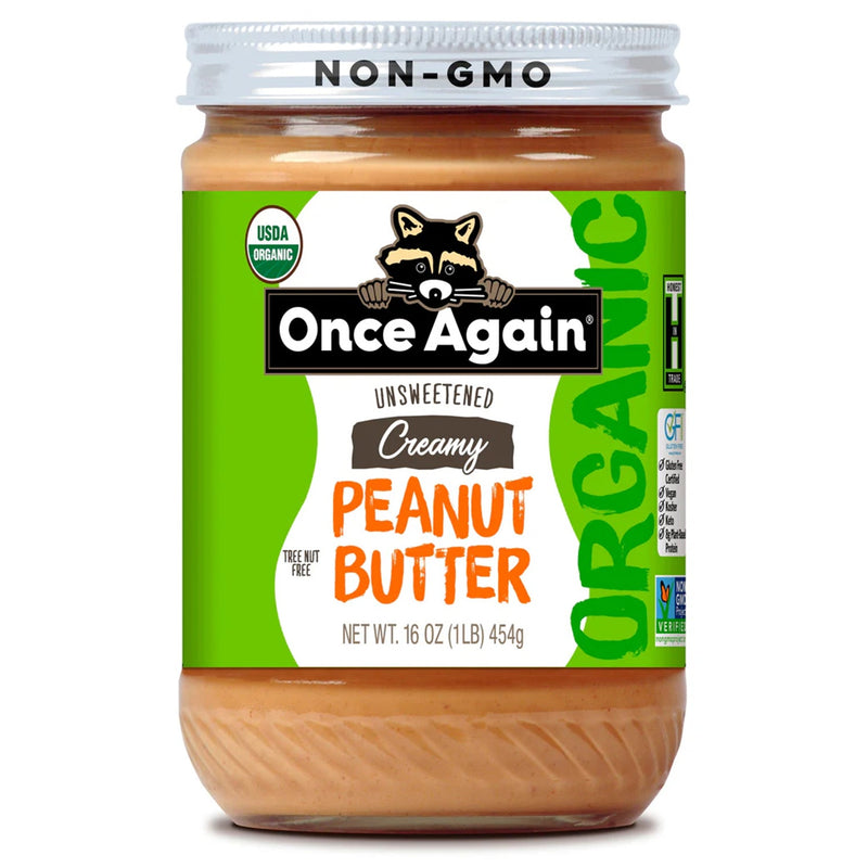 Once Again Peanut Butter 16oz Glass Jar / 1 Jar Creamy Organic Peanut Butter - Lightly Salted