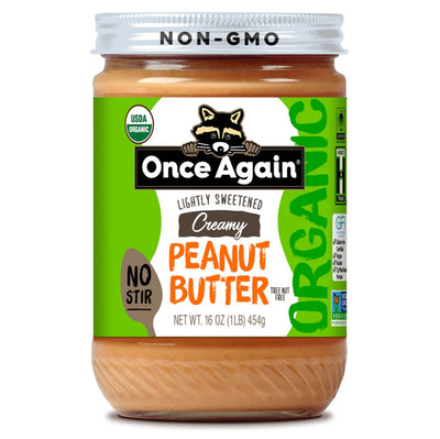 Once Again Peanut Butter 16oz Glass Jar / 1 Jar No Stir Creamy Organic Peanut Butter - Lightly Sweetened & Salted