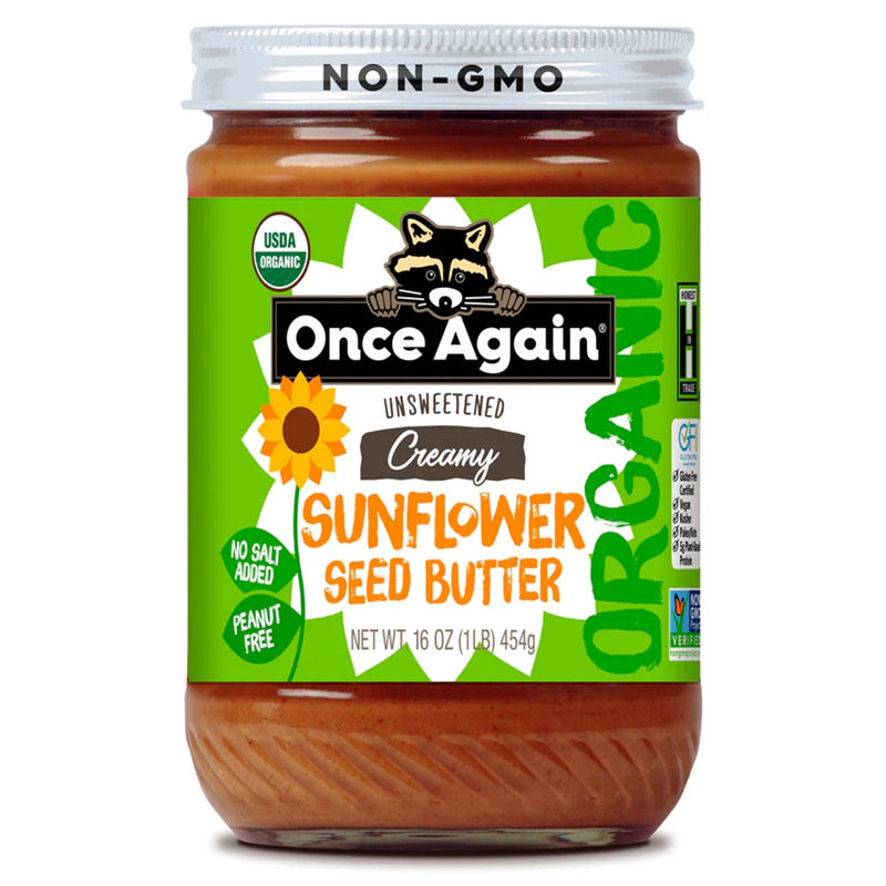 Once Again Sunflower Butter 16oz Glass Jar / 1 Jar Organic Sunflower Butter - Salt Free, Unsweetened