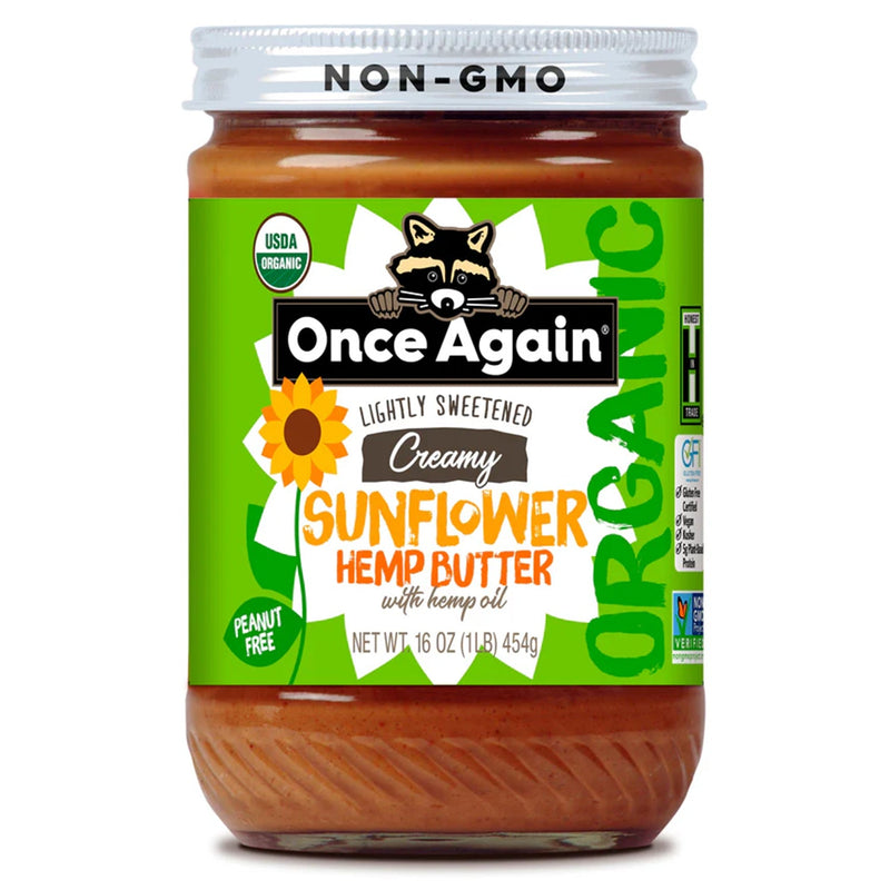 Once Again Sunflower Butter 16oz Glass Jar / 1 Jar Organic Sunflower Hemp Butter