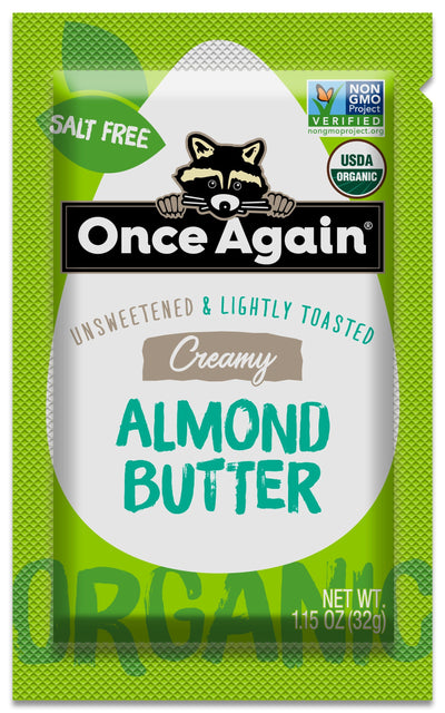 Once Again Almond Butter 1.15oz Squeeze Pack / Box of 10 Organic Creamy Almond Butter, Lightly Toasted - Salt Free, Unsweetened - 1.15 oz Squeeze Packs, 10 Count