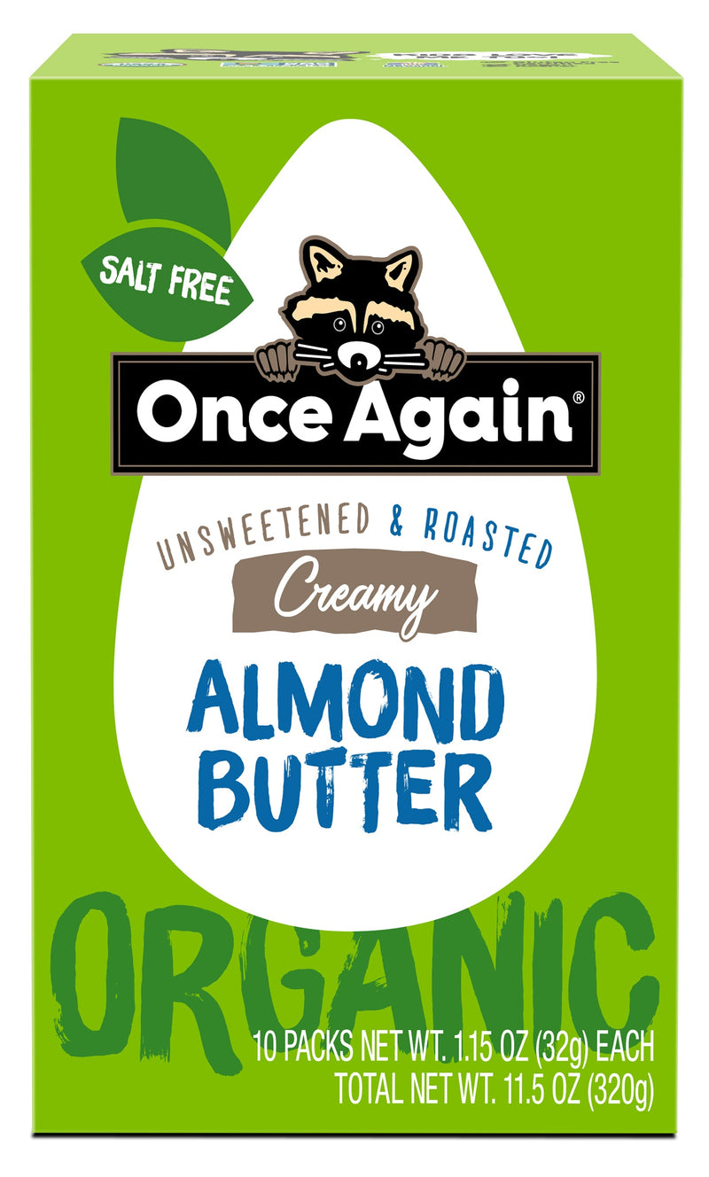 Once Again Almond Butter 1.15oz Squeeze Pack / Box of 10 Organic Creamy Almond Butter, Roasted - Salt Free, Unsweetened - 1.15 oz Squeeze Packs, 10 Count