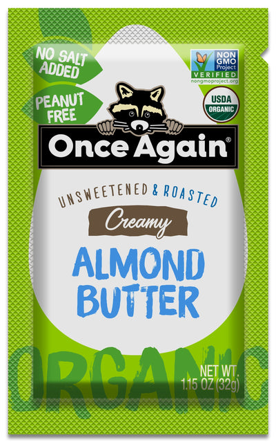 Once Again Almond Butter 1.15oz Squeeze Pack / Box of 10 Organic Creamy Almond Butter, Roasted - Salt Free, Unsweetened - 1.15 oz Squeeze Packs, 10 Count