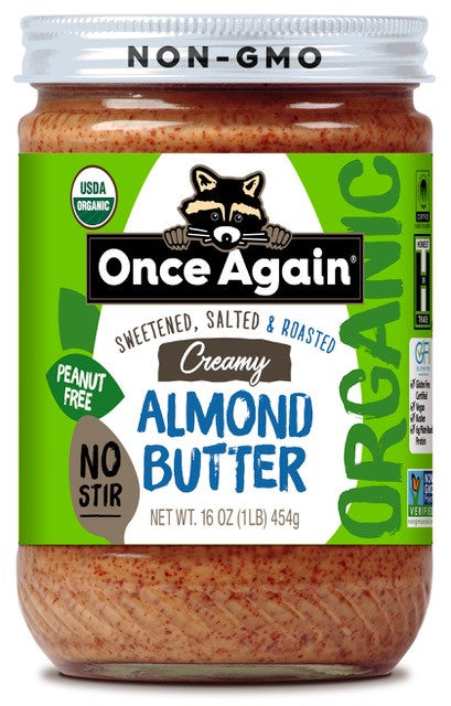 Once Again almond butter 16oz Glass Jar / Each Organic Creamy Almond Butter, Roasted - No Stir - Salted, Sweetened - 16 oz