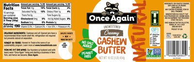 Once Again Cashew Butter Natural Creamy Cashew Butter - Unsweetened - 16 oz