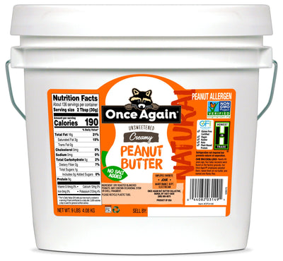 Once Again Nut Butter Peanut Butter 9 lbs Bucket / Each Natural Creamy Peanut Butter - Salt Free, Unsweetened - 9 lbs