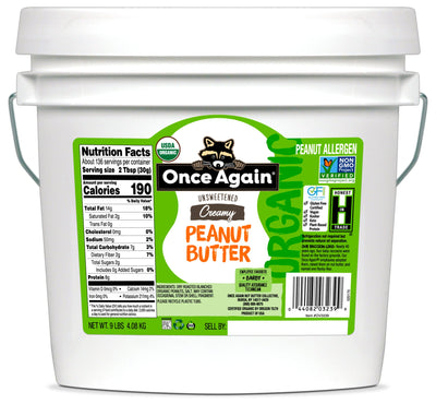 Once Again Peanut Butter 9 lbs Bucket / Each Organic Creamy Peanut Butter - Lightly Salted, Unsweetened - 9 lbs