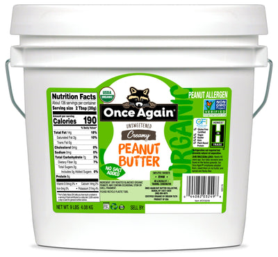 Once Again Peanut Butter 9 lbs Bucket / Each Organic Creamy Peanut Butter - Salt Free, Unsweetened - 9 lbs Bucket